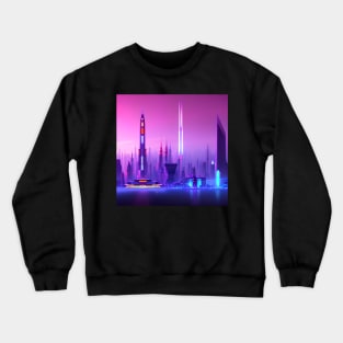 Ai Generated Art Scenery - Futuristic City Skyline With Neon Illuminated Buildings Crewneck Sweatshirt